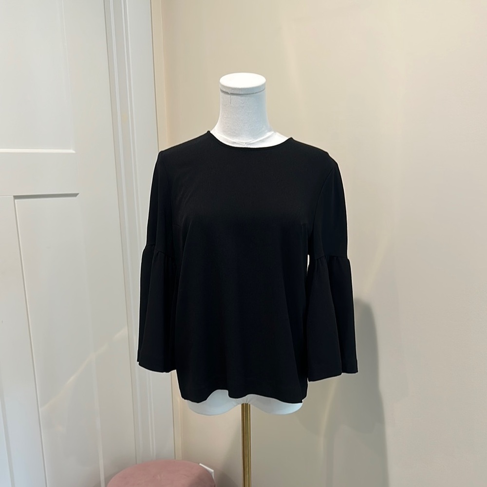 Ganni Black Boxy 3/4 Sleeve Blouse
